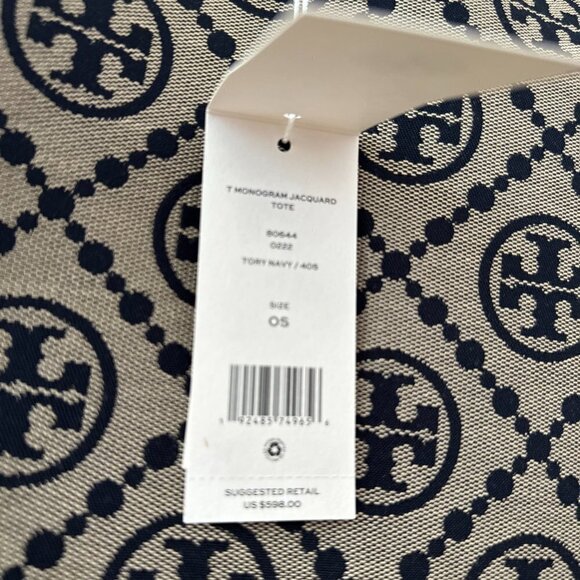 NEW! Tory Burch Jacquard Drawstring Tote -Large Navy NWT & dustbag - Picture 11 of 14